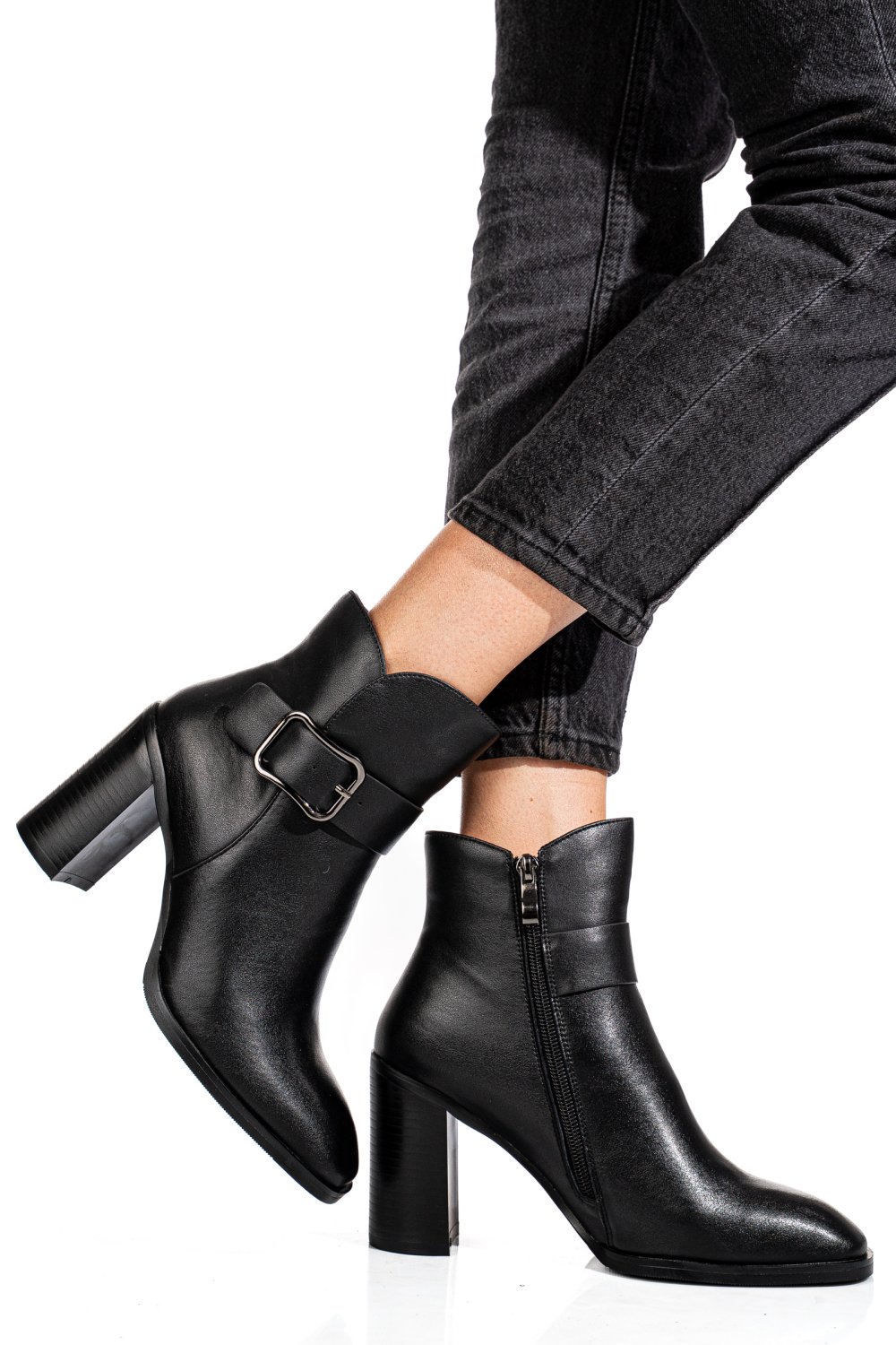 BOTINE NEGRE PIELE NATURALA SS77N5011