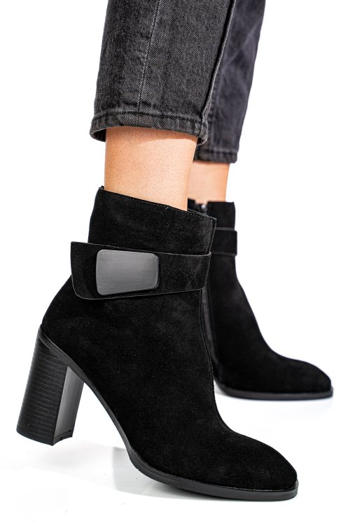 Botine negre piele naturala intoarsa ss77n5012