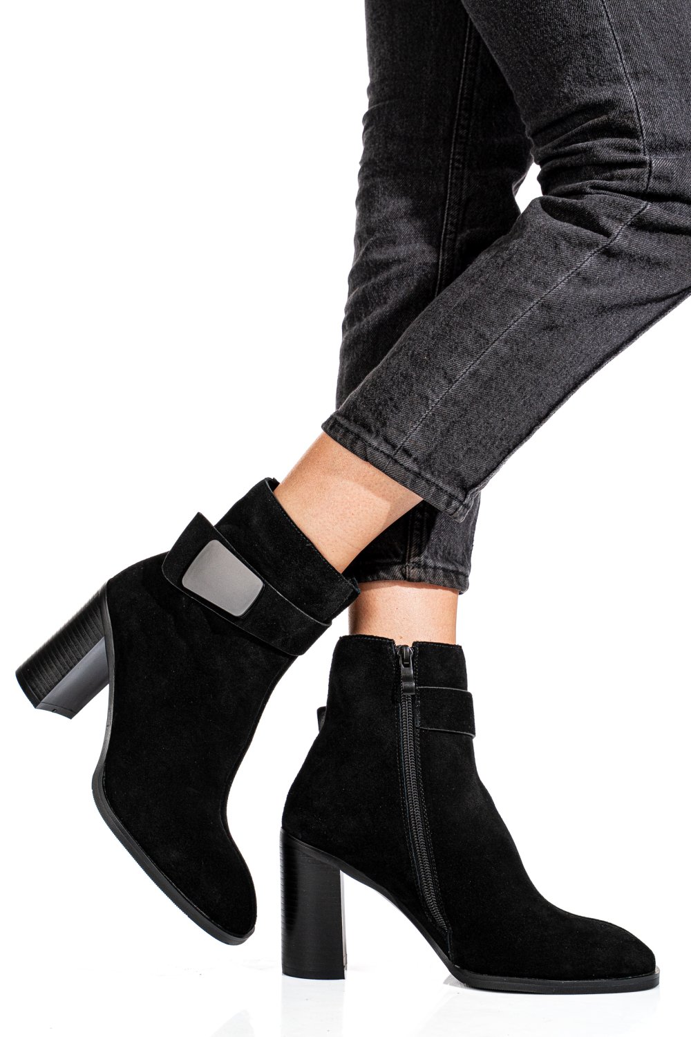 BOTINE NEGRE PIELE NATURALA INTOARSA SS77N5012