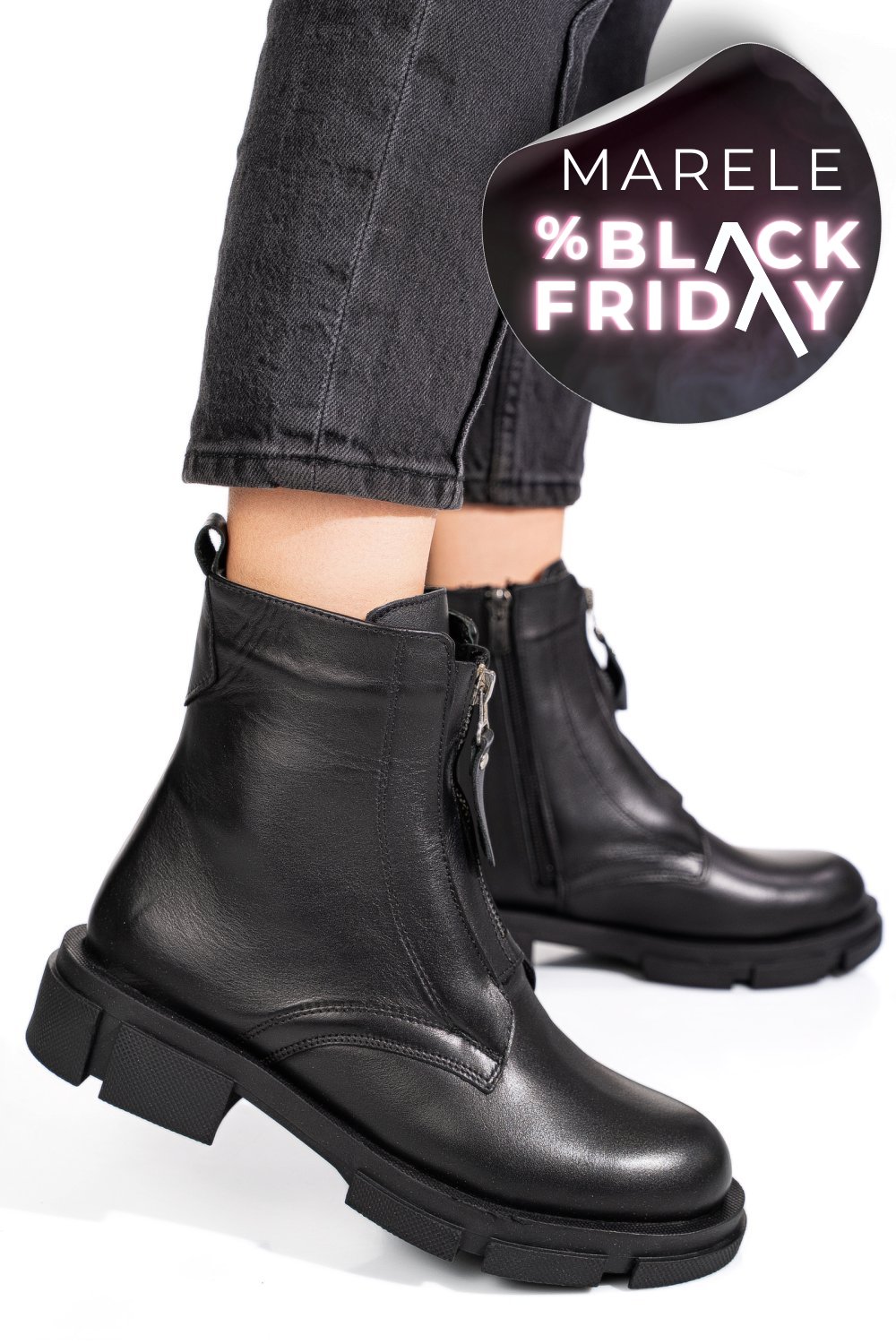 GHETE NEGRE PIELE NATURALA 0PC899