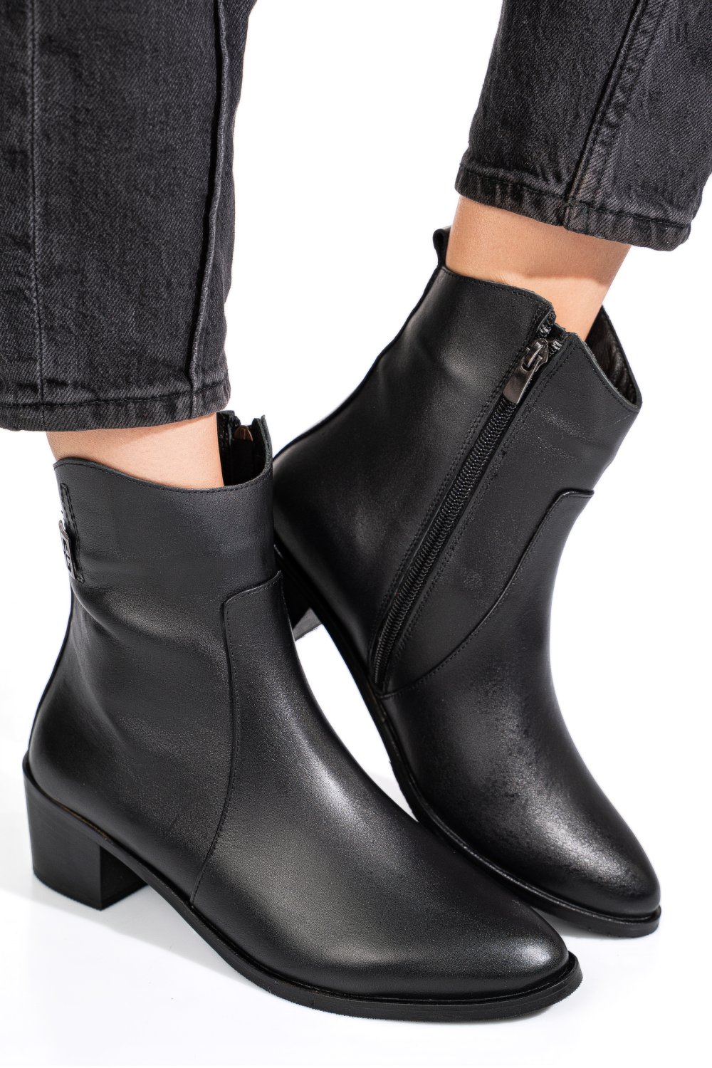 GHETE NEGRE PIELE NATURALA 2PC551