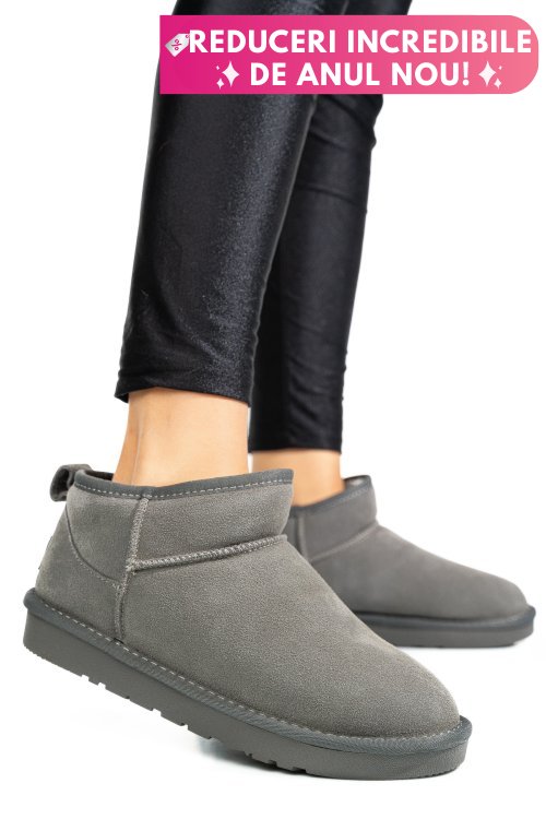 Ghete dama imblanite piele naturala intoarsa gri 1s771200