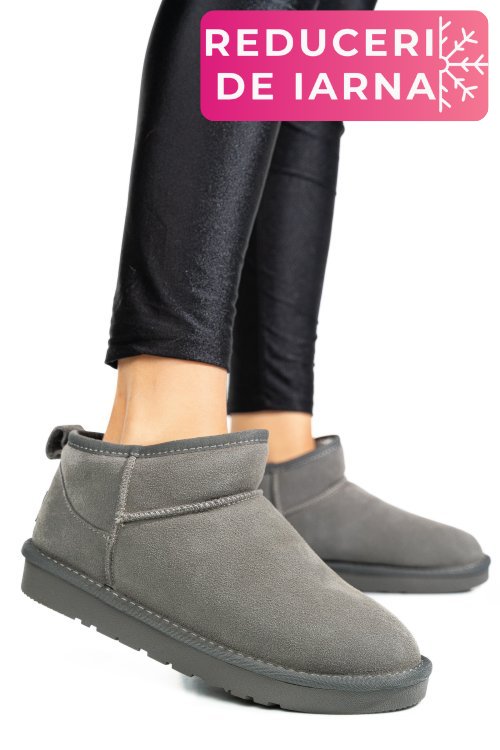 Ghete dama imblanite piele naturala intoarsa gri 1s771200