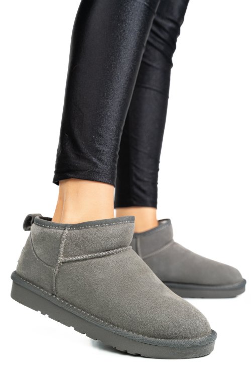 Ghete dama imblanite piele naturala intoarsa gri 1s771200