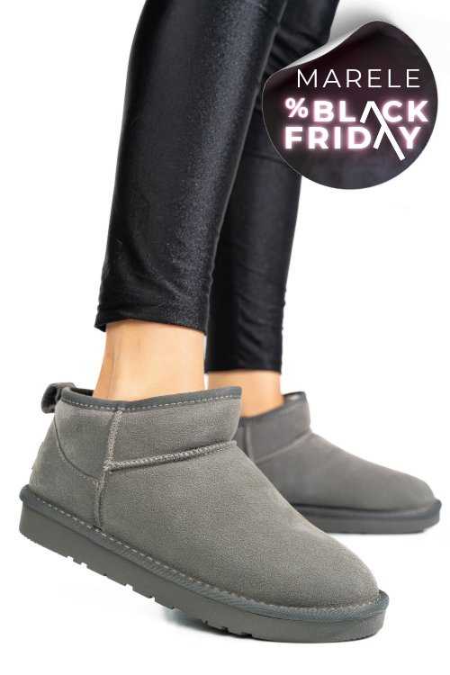 Ghete dama imblanite piele naturala intoarsa gri 1s771200