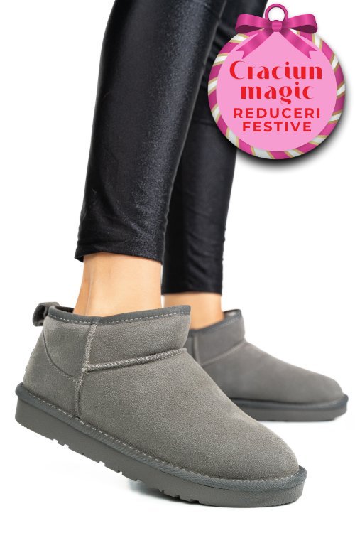 Ghete dama imblanite piele naturala intoarsa gri 1s771200