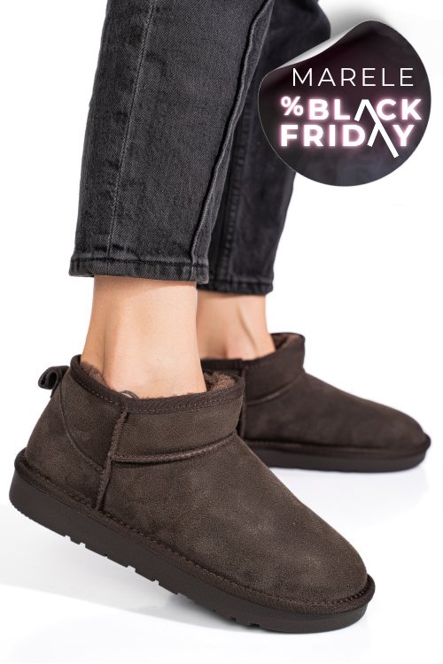 Ghete dama imblanite piele naturala intoarsa maro inchis 1s771200