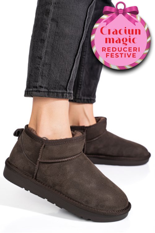 Ghete dama imblanite piele naturala intoarsa maro inchis 1s771200