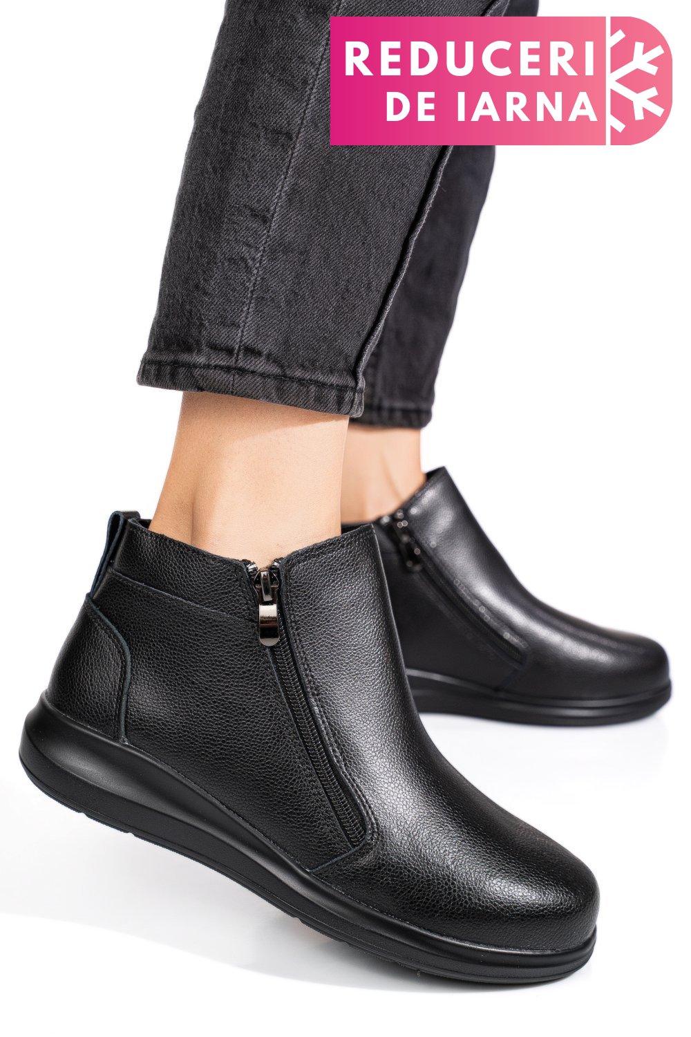 GHETE NEGRE PIELE NATURALA 2SP401