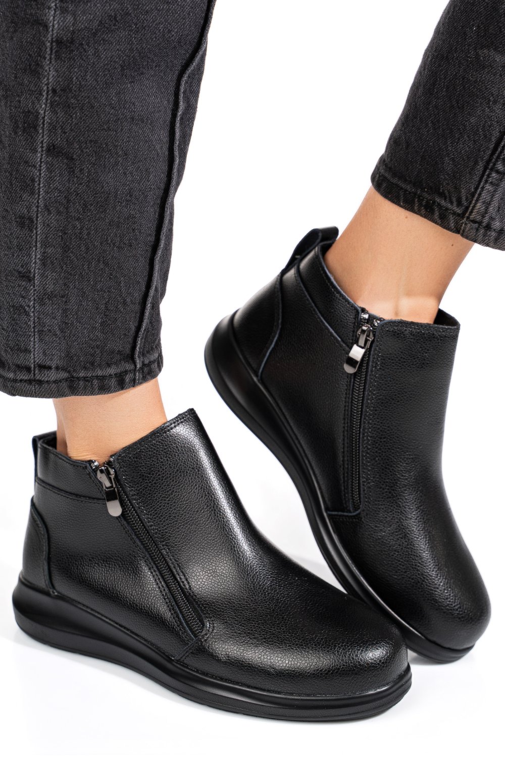 GHETE NEGRE PIELE NATURALA 2SP401