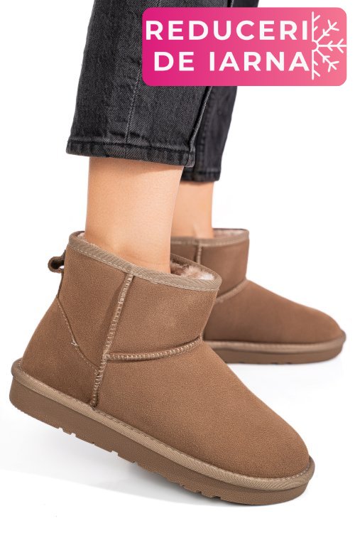 Cizme dama imblanite piele naturala intoarsa bej is771201