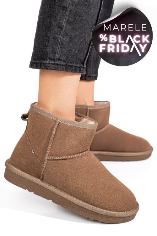 Cizme dama imblanite piele naturala intoarsa bej is771201