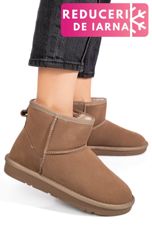 Cizme dama imblanite piele naturala intoarsa bej is771201