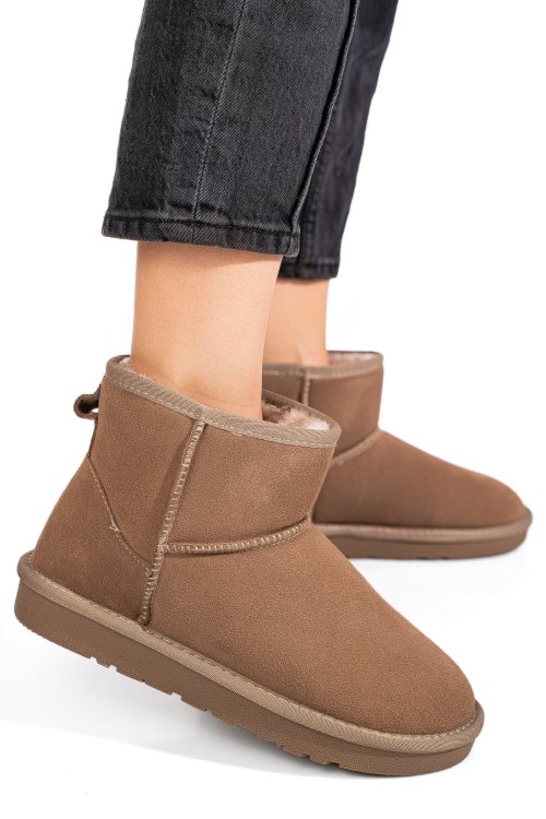 Cizme dama imblanite piele naturala intoarsa bej is771201