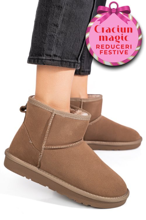 Cizme dama imblanite piele naturala intoarsa bej is771201