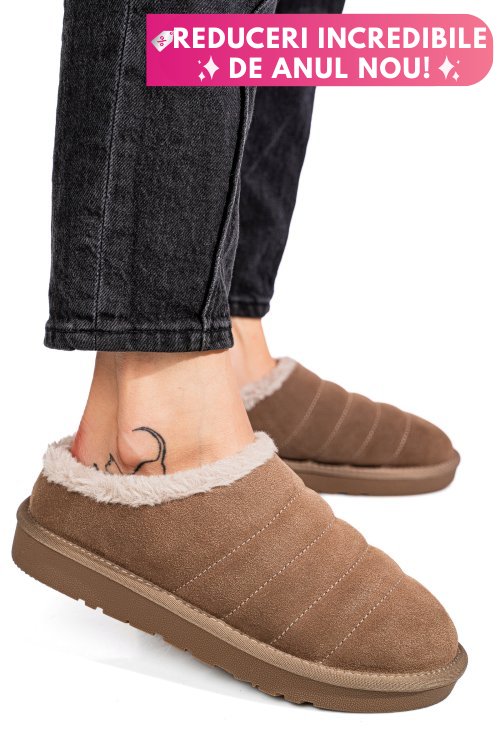 Saboti bej piele naturala intoarsa 1s77219