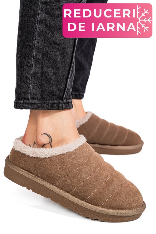 Saboti bej piele naturala intoarsa 1s77219