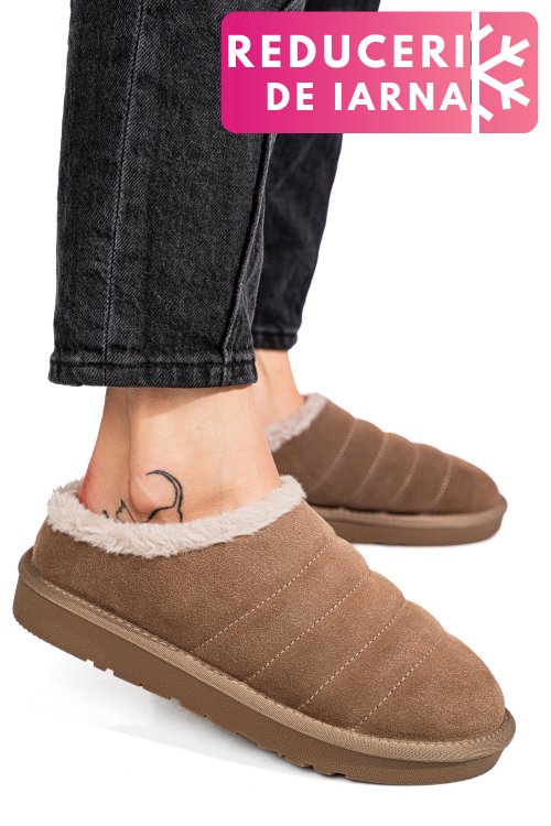 Saboti bej piele naturala intoarsa 1s77219