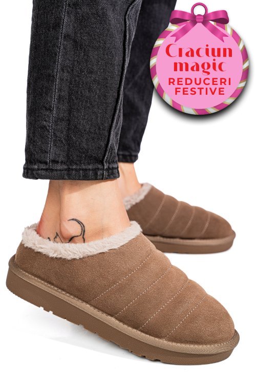 Saboti bej piele naturala intoarsa 1s77219