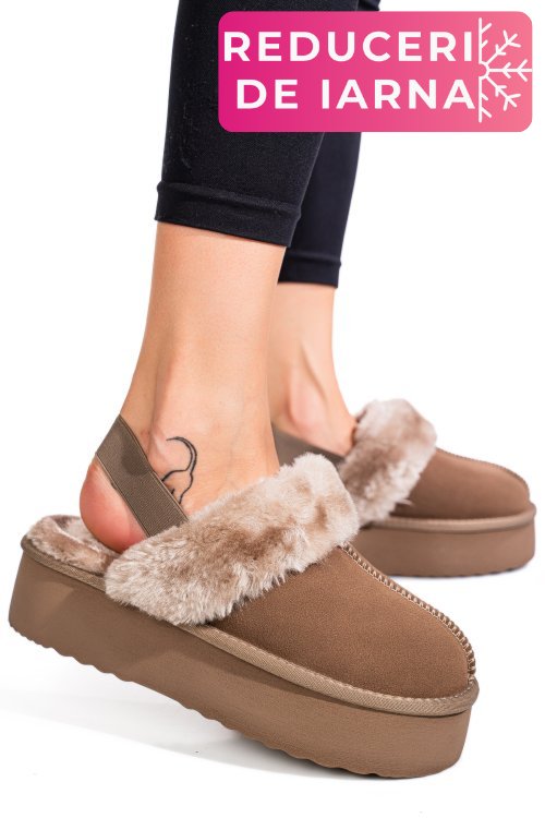 Saboti bej piele naturala intoarsa 1s77255