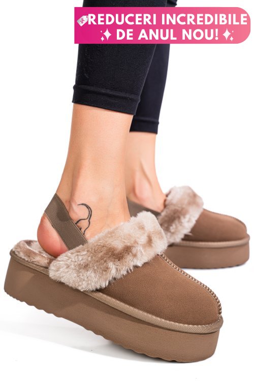 Saboti bej piele naturala intoarsa 1s77255