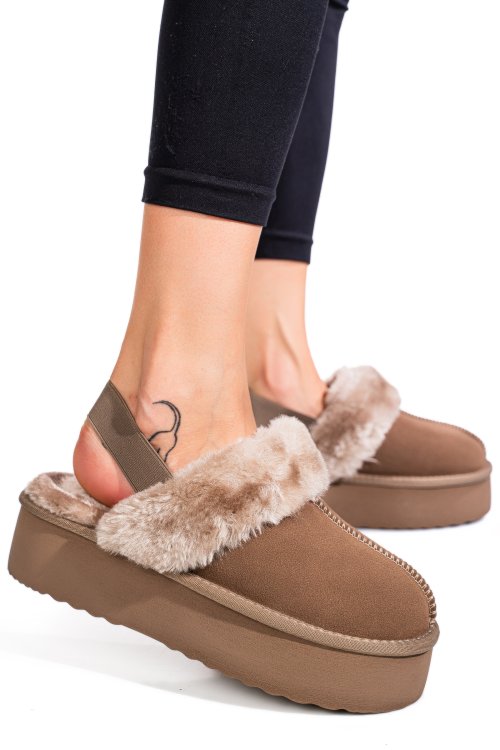 Saboti bej piele naturala intoarsa 1s77255