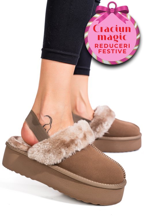 Saboti bej piele naturala intoarsa 1s77255