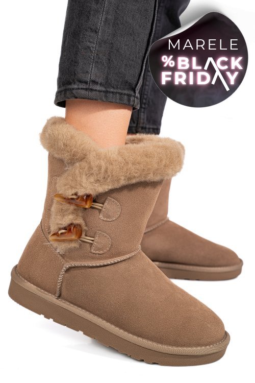 Cizme taupe piele naturala intoarsa 1s77229