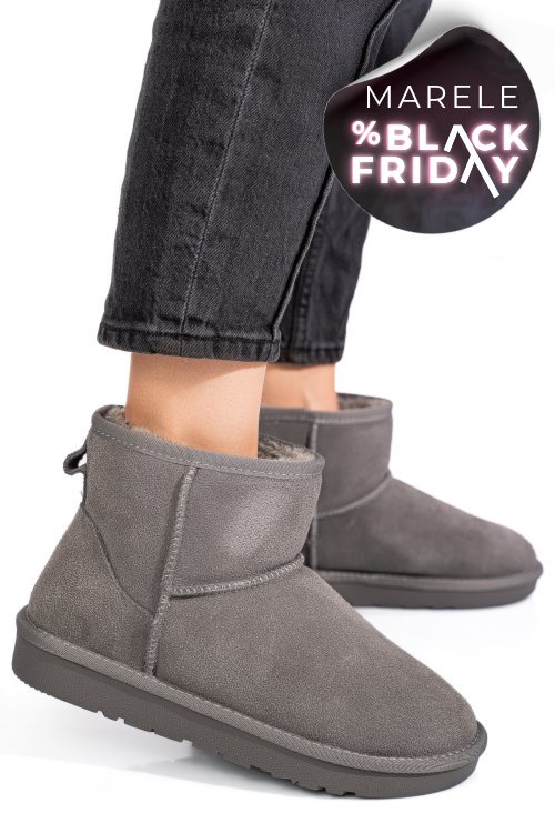 Cizme dama imblanite piele naturala intoarsa gri is771201