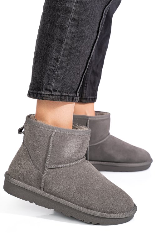 Cizme dama imblanite piele naturala intoarsa gri is771201