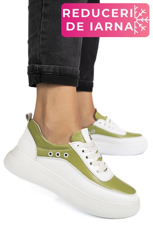 Pantofi sport alb verde piele naturala 1pc0002