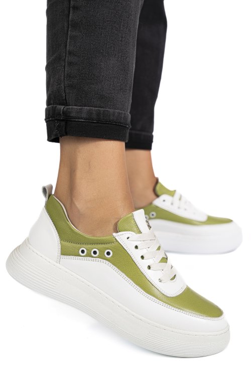 Pantofi sport alb verde piele naturala 1pc0002