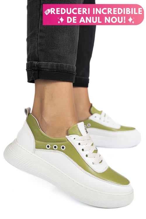 Pantofi sport alb verde piele naturala 1pc0002