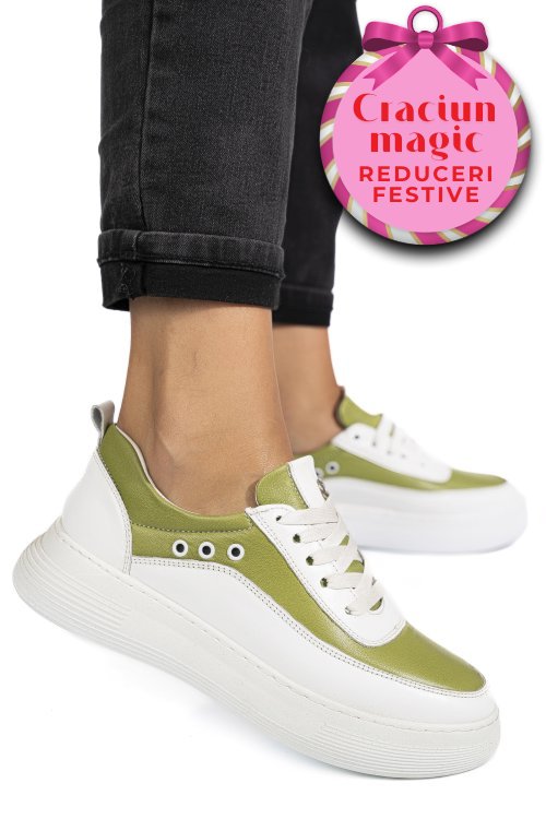 Pantofi sport alb verde piele naturala 1pc0002
