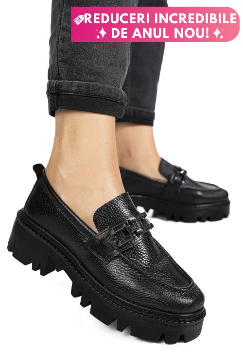 Mocasini negri piele naturala ipcbm017b
