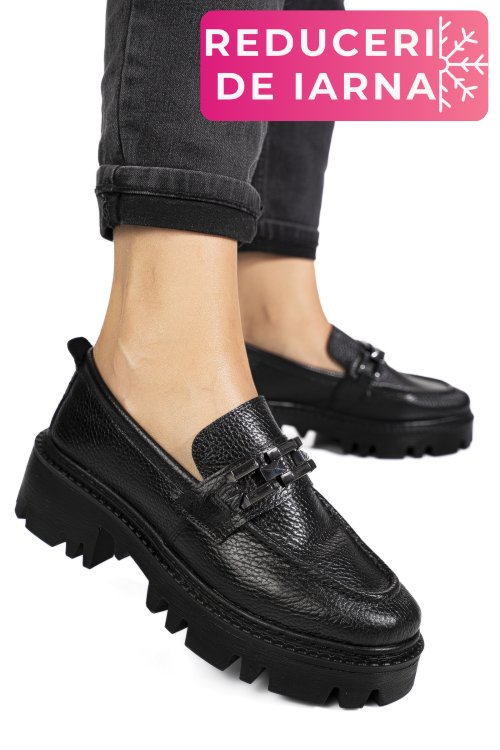 Mocasini negri piele naturala ipcbm017b
