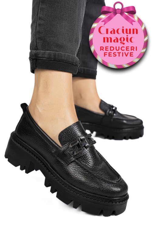 Mocasini negri piele naturala ipcbm017b