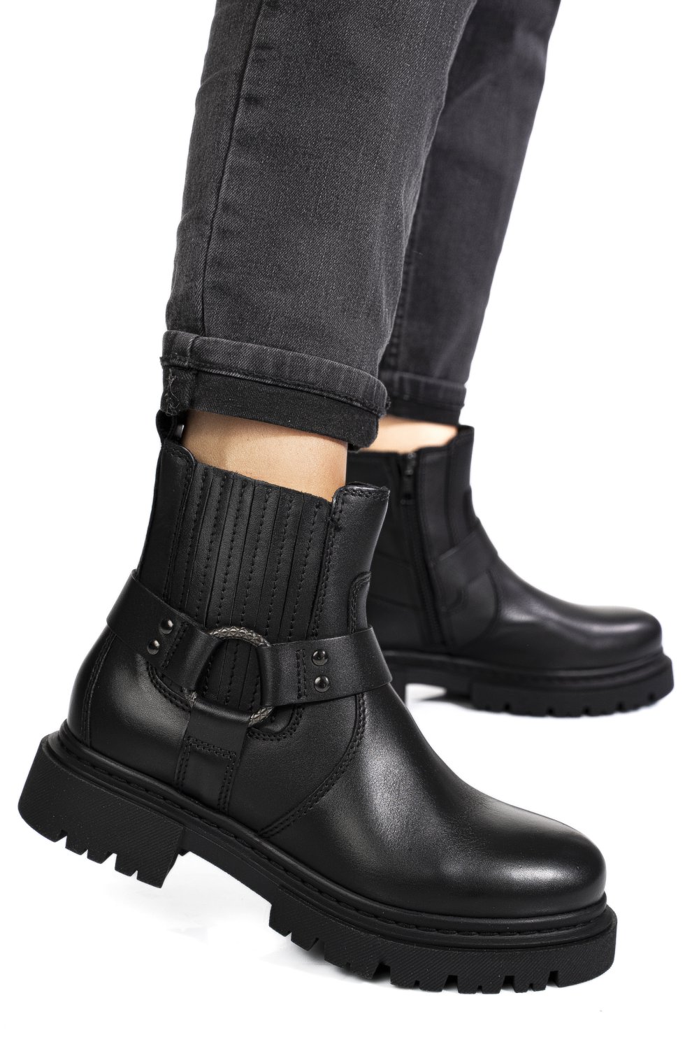 GHETE NEGRE PIELE NATURALA WH404H27