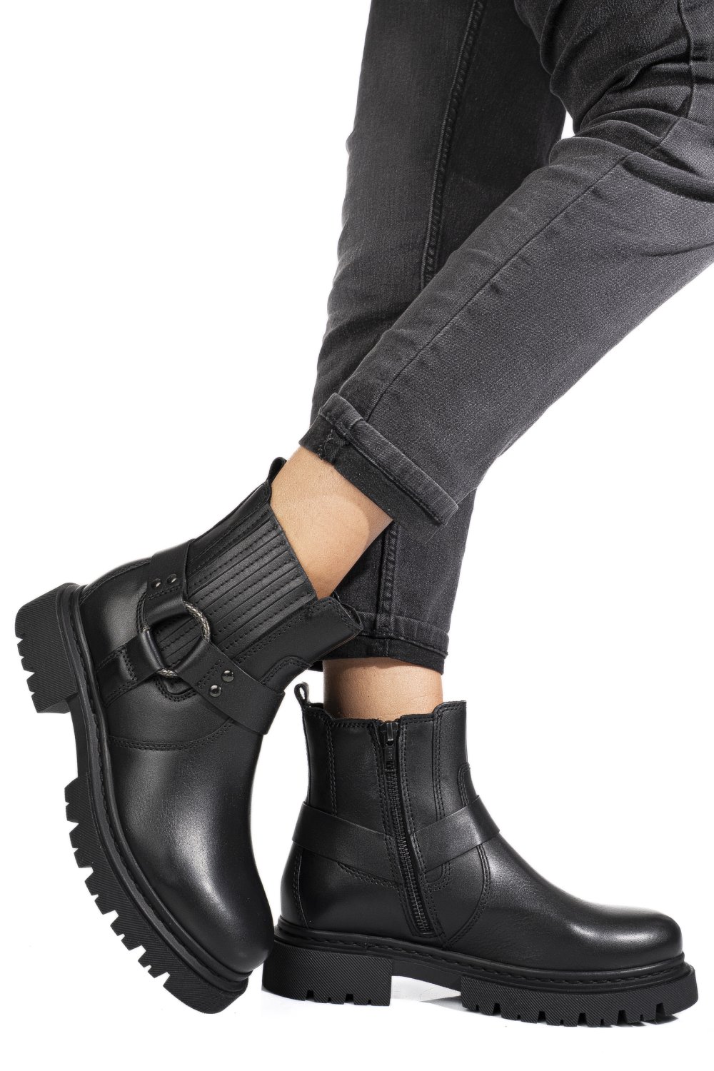 GHETE NEGRE PIELE NATURALA WH404H27