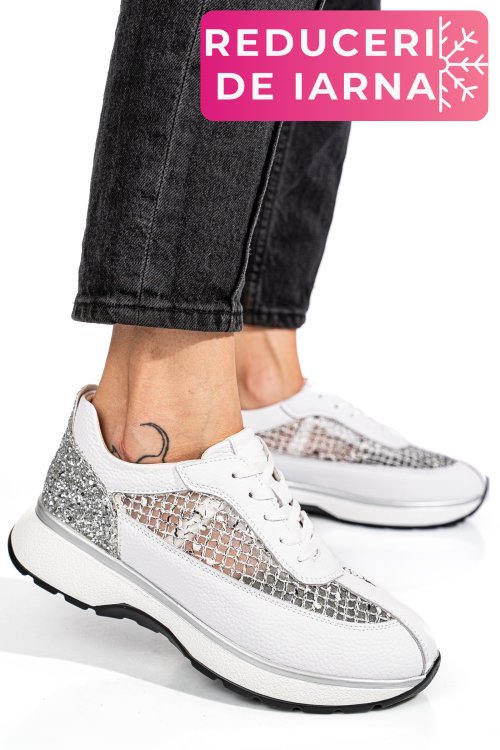 Pantofi sport albi piele naturala gspo098