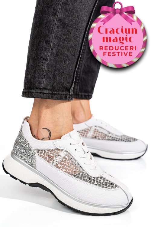 Pantofi sport albi piele naturala gspo098
