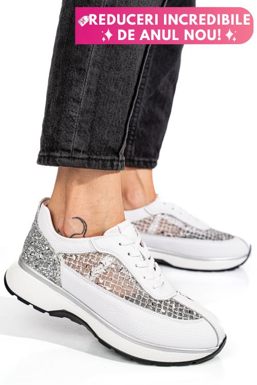 Pantofi sport albi piele naturala gspo098