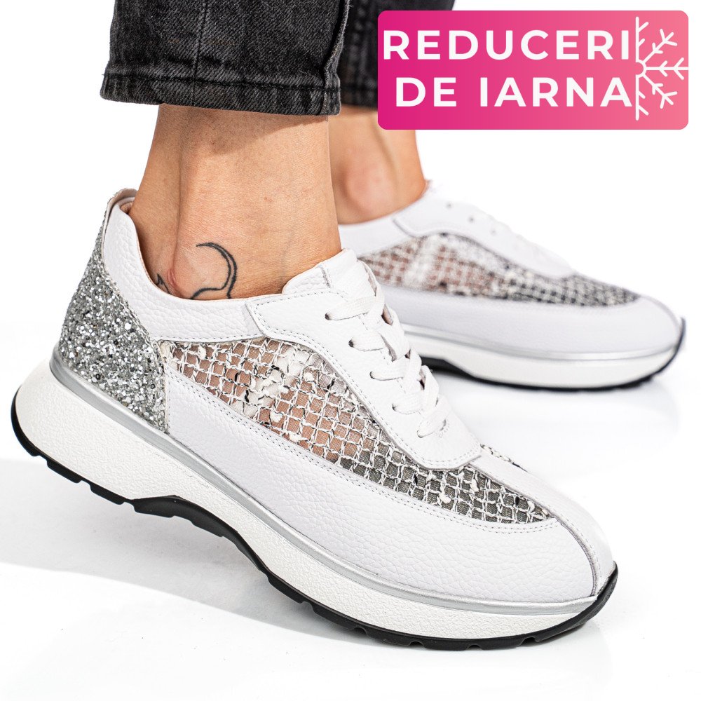 PANTOFI SPORT ALBI PIELE NATURALA GSPO098