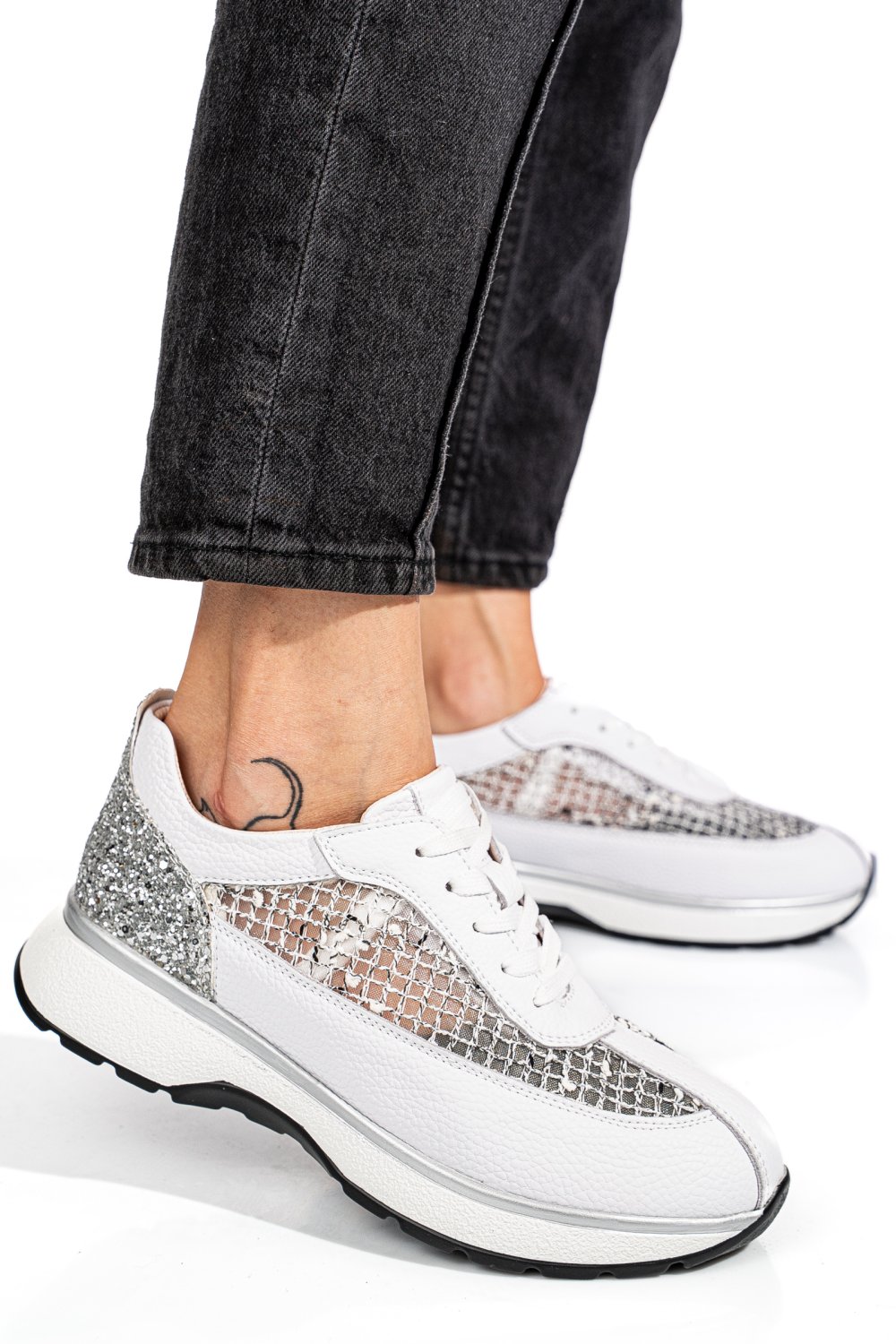 PANTOFI SPORT ALBI PIELE NATURALA GSPO098