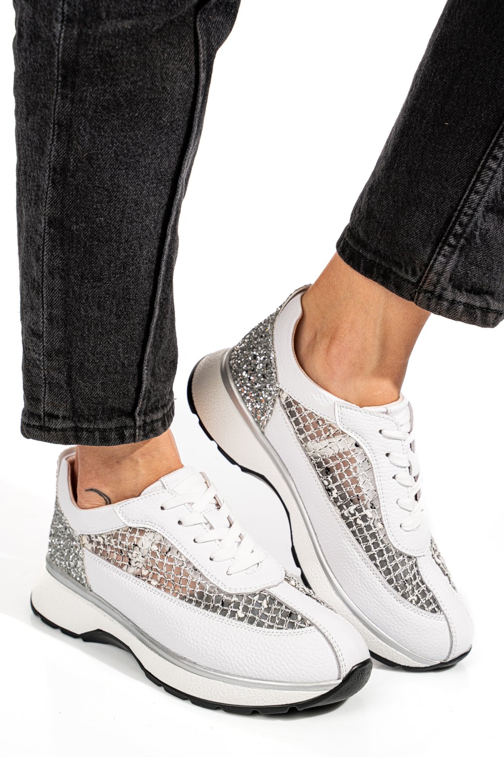 PANTOFI SPORT ALBI PIELE NATURALA GSPO098