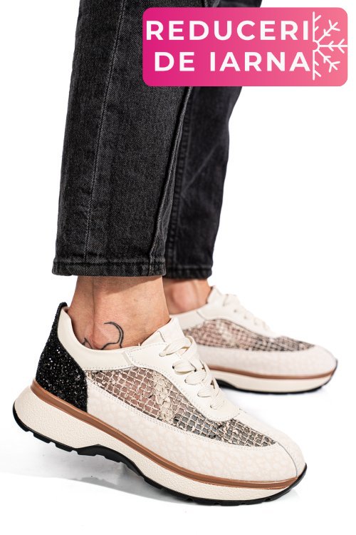 Pantofi sport bej piele naturala gspo098