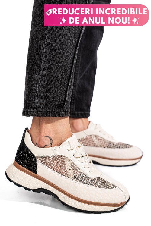 Pantofi sport bej piele naturala gspo098