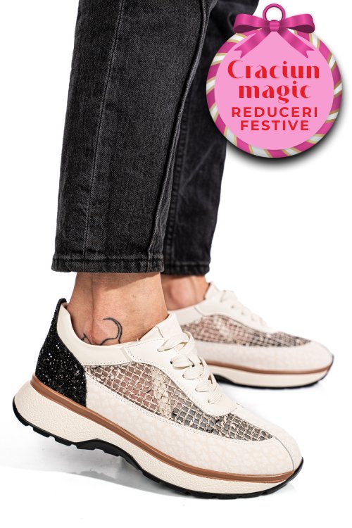 Pantofi sport bej piele naturala gspo098