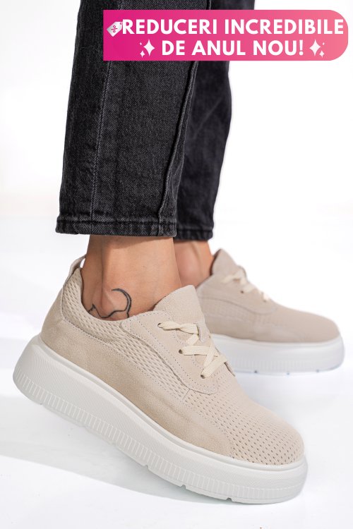 Pantofi sport bej piele naturala  intoarsa fsp002472