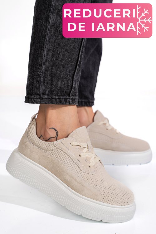 Pantofi sport bej piele naturala  intoarsa fsp002472